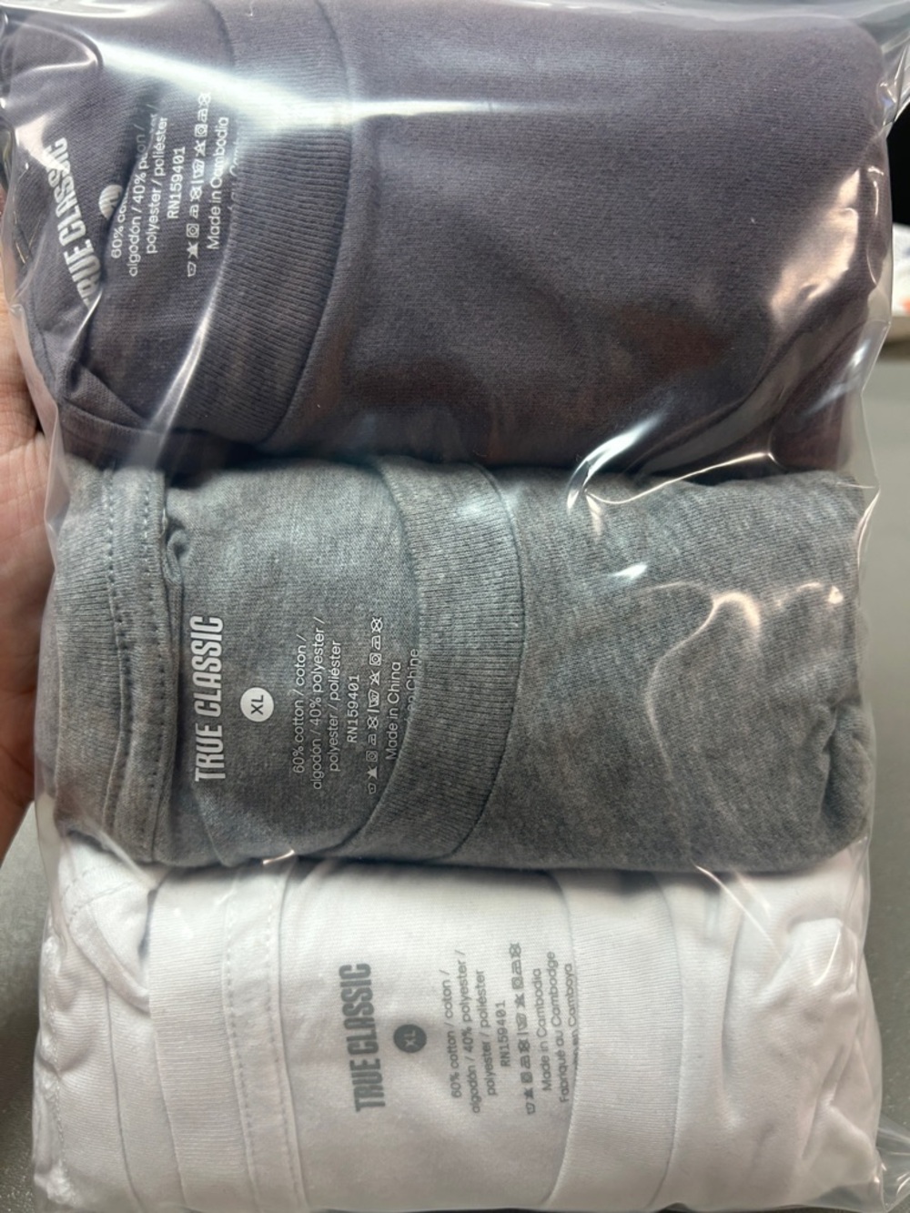True Classic Men’s 3-Pack Short Sleeve Tees - White, Gray, Charcoal